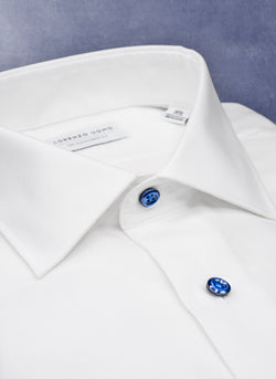 Alexander in White Nano Grid Textured Shirt collar with navy blue buttons
