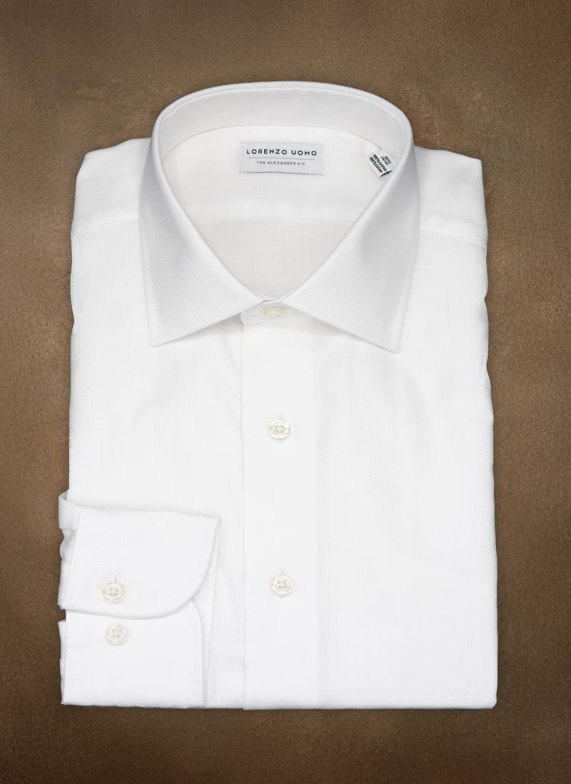 flat image of Alexander in White Herringbone Shirt 
