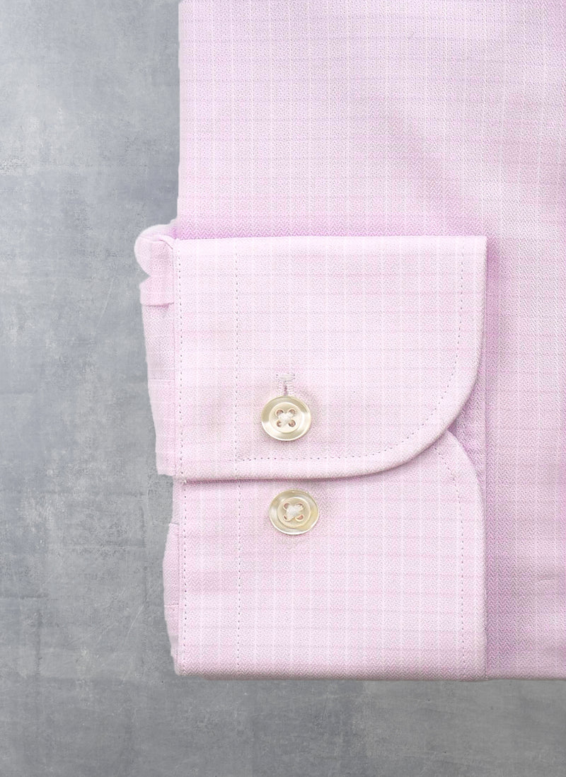 barrel cuff of Alexander in Light Pink Check Shirt with ivory buttons
