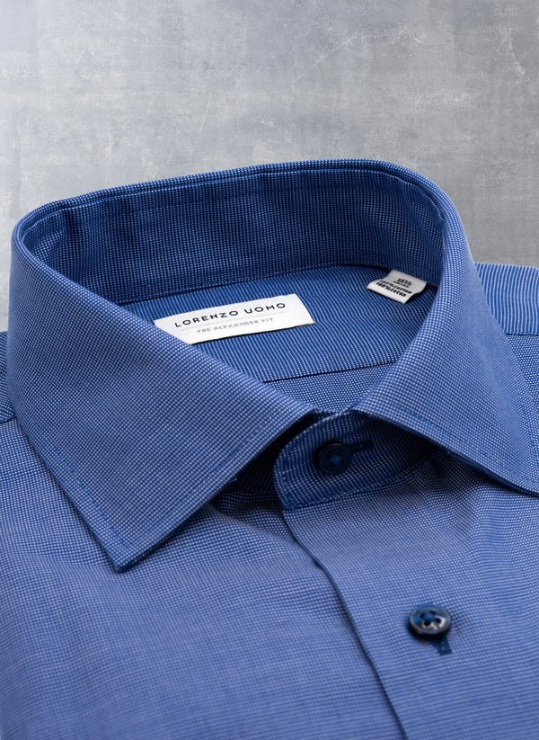 Alexander in Navy Textured Shirt collar with dark navy buttons