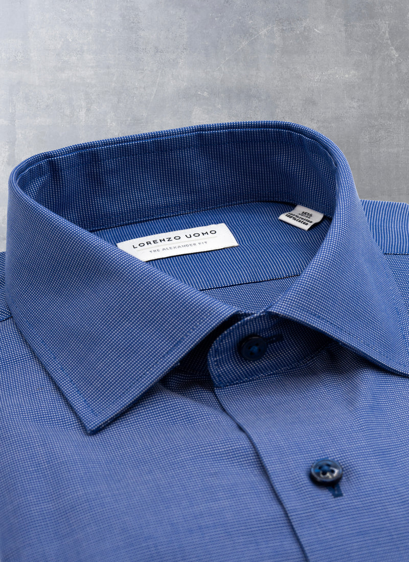 Alexander in Navy Textured Shirt collar with dark navy buttons