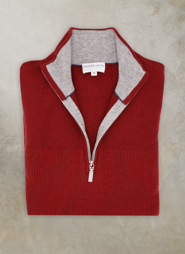 Men's Botticino Double Knit Quarter Zip Cashmere Sweater in Cinna