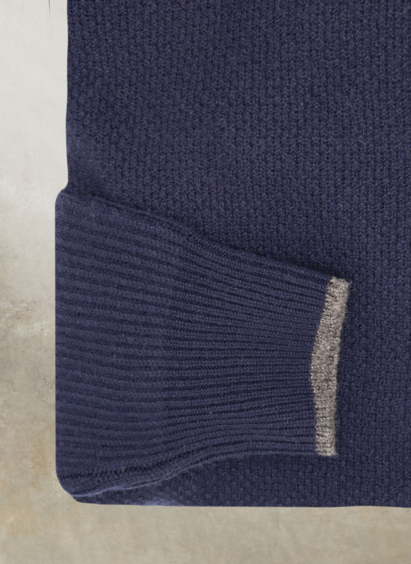 Cuff Detail of Men's Bolzano Raglan Turtleneck Sweater in Navy