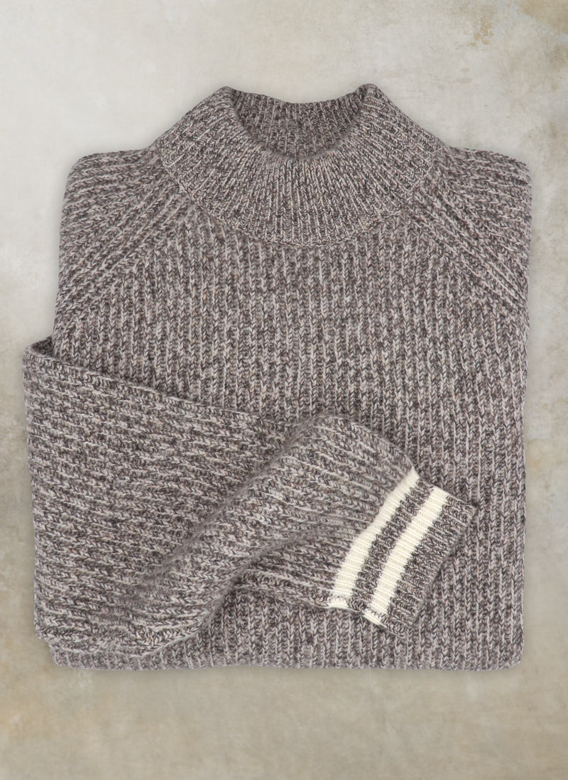 Men's Saarinen Cashmere Mock-Neck Chunky Sweater in Grey Taupe with ivory detail cuff