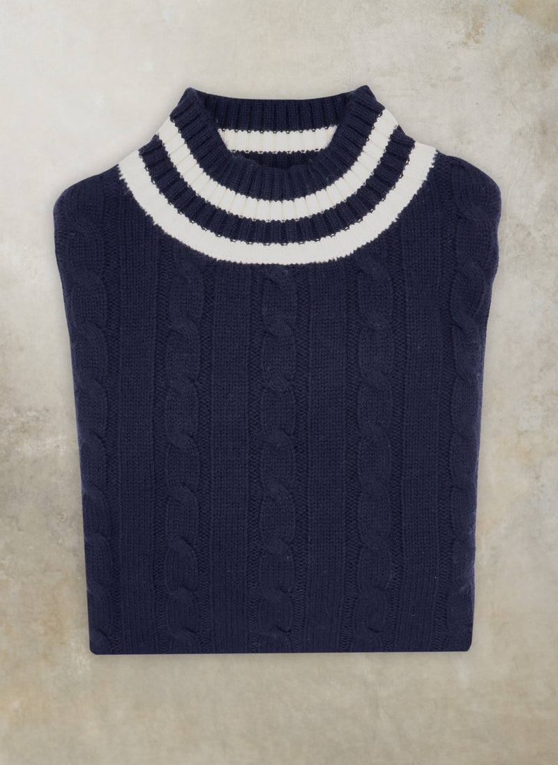 Men's Oslo Cashmere Mock-Neck Cable Sweater in Navy