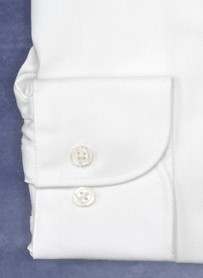 Barrel Cuff William in White Herringbone Shirt 