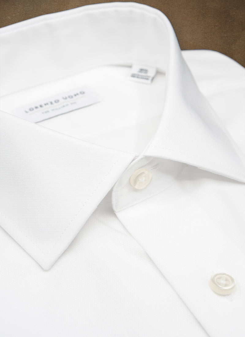 collar detail of William in White Nano Diamond Shirt 