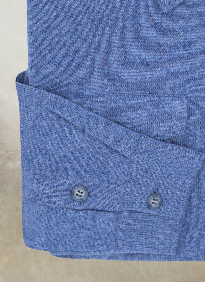 Cuff details of Men's Bergamo Cashmere Long Sleeve Shirt Sweater With Buttons in Navy