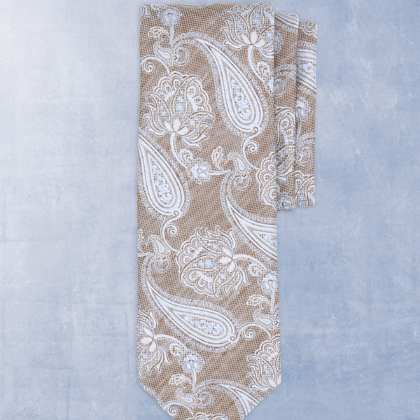 Men's Italian Silk/Wool Tie in Jacquard Camel Paisley