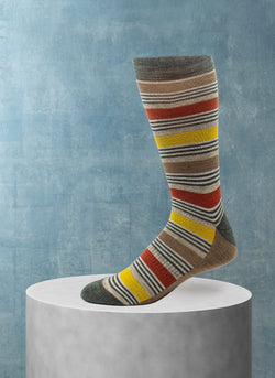 Merino Wool Multi Stripe Cushion Foot Sock in Taupe