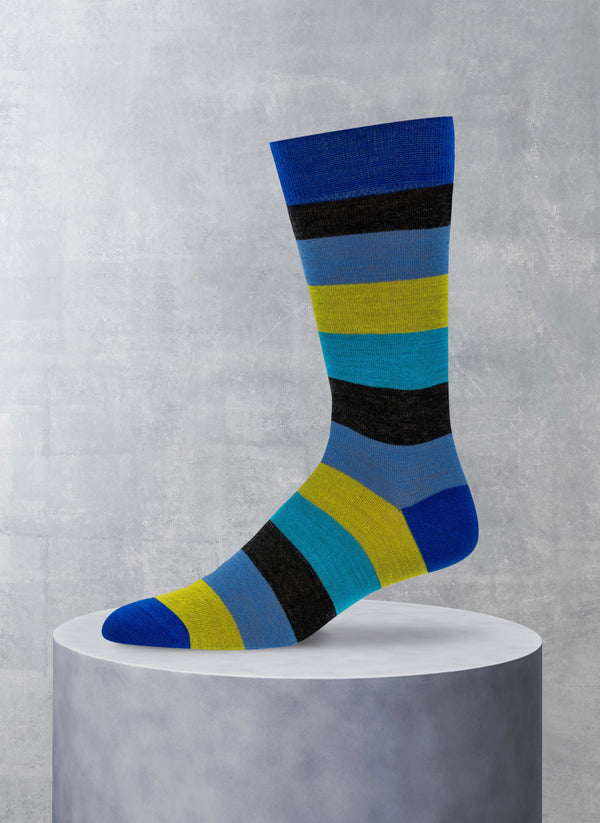 Merino Wool Color Block Sock in Blue