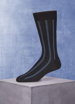 Merino Wool Vertical Stripe Sock in Navy