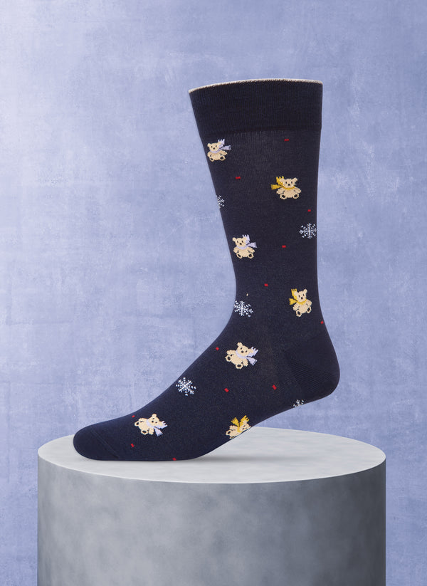 Teddy Bears and Snowflake Sock in Navy