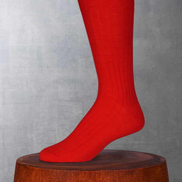 Women's Luxury Merino Wool Knee High Sock in Taupe and Red