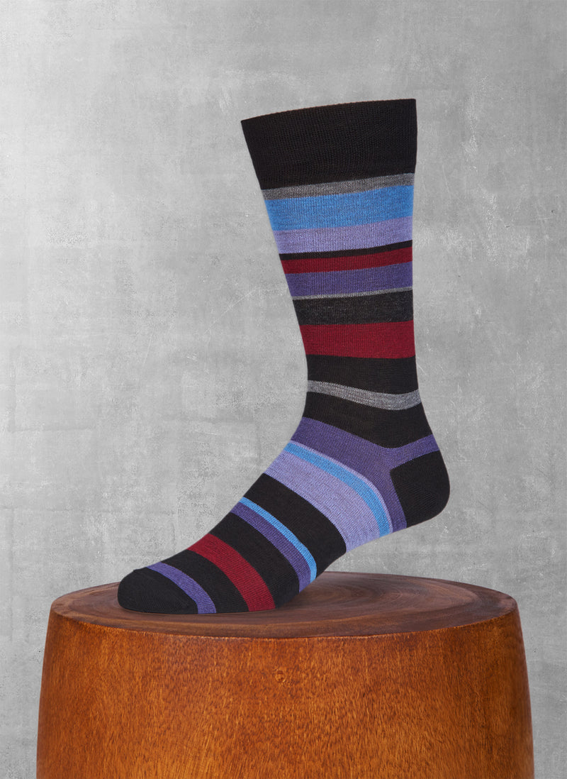 Red and Charcoal Striped Merino Wool Mid Calf Dress Socks