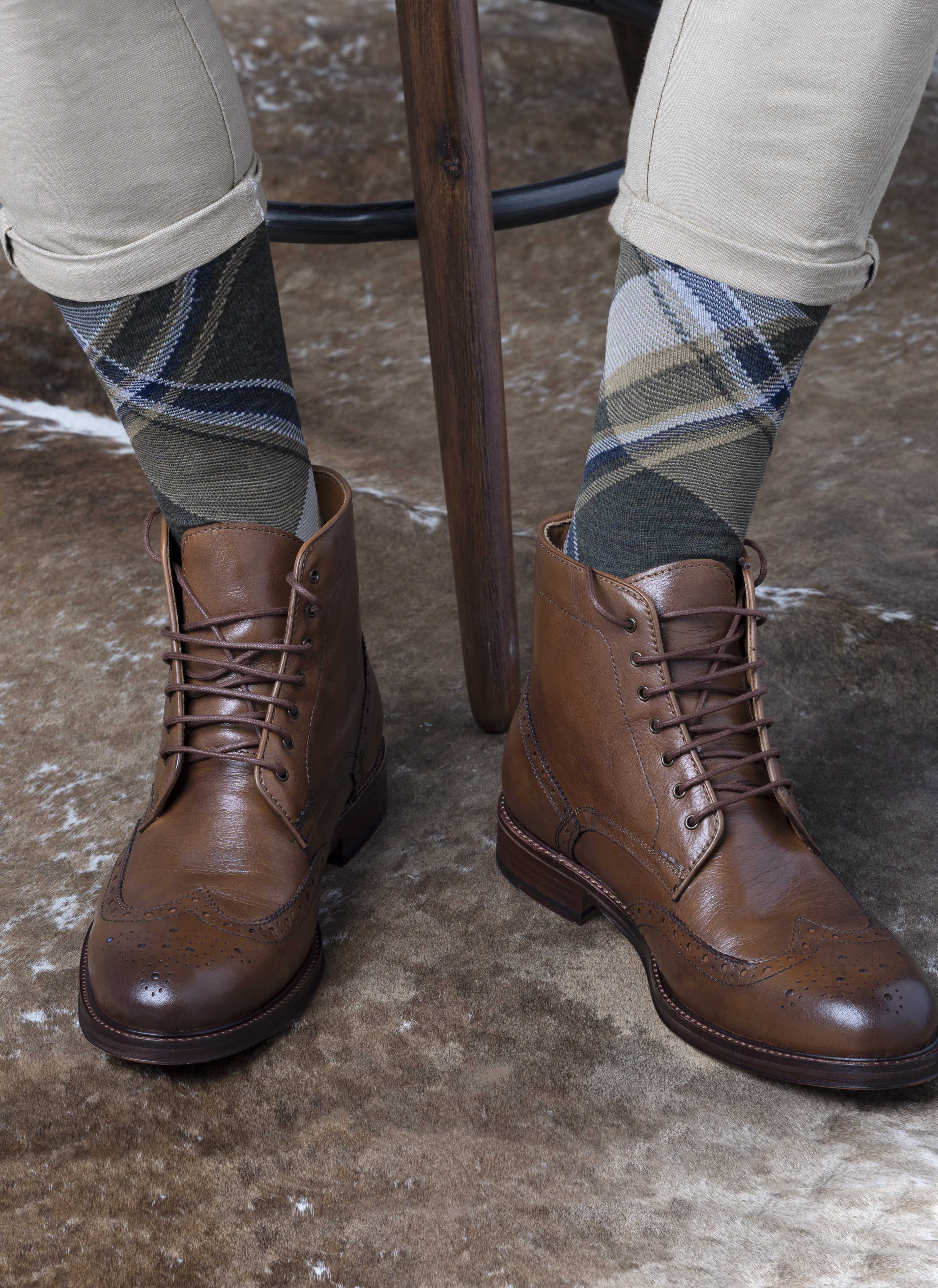 Merino Wool Plaid Sock in Olive – Lorenzo Uomo