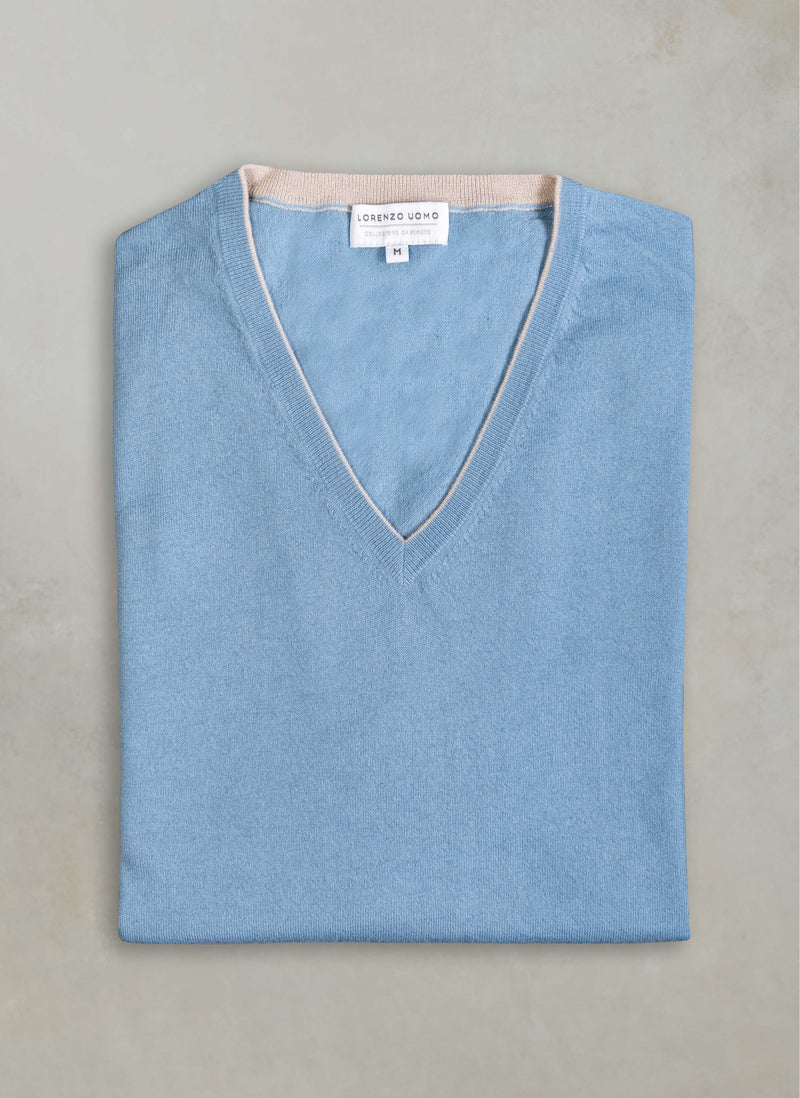Cloud Blue, Cashmere V Neck Sweater
